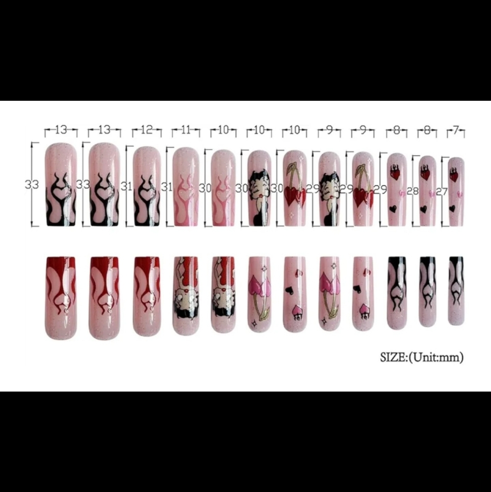 BETTY BOOP Press-On Nails​Betty Boop Press-On Nails ✨ Pink & Red Y2K Retro Manic - Picture 4 of 5
